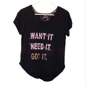 Poof! Black Tee with Gold and Pink Graphic Size Small